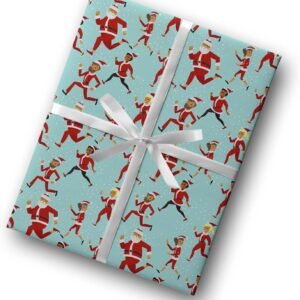 Funny Marathon Runner Gift Wrap Thick Wrapping Paper Christmas Holiday Santa Jog...