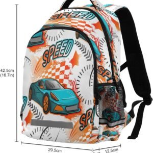 Dussdil Teal Orange Sports Race Car Kid's Backpack Backpacks for Boys Girls, 16 ...