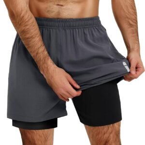 Men's 2 in1 Running Shorts 5''Quick Dry Mens Athletic Shorts Breathable Mesh Gym...