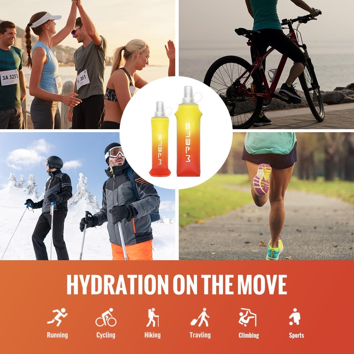 Collapsible TPU Soft Flask,Reusable Handheld Soft Water Bottle for Hydration Pac...