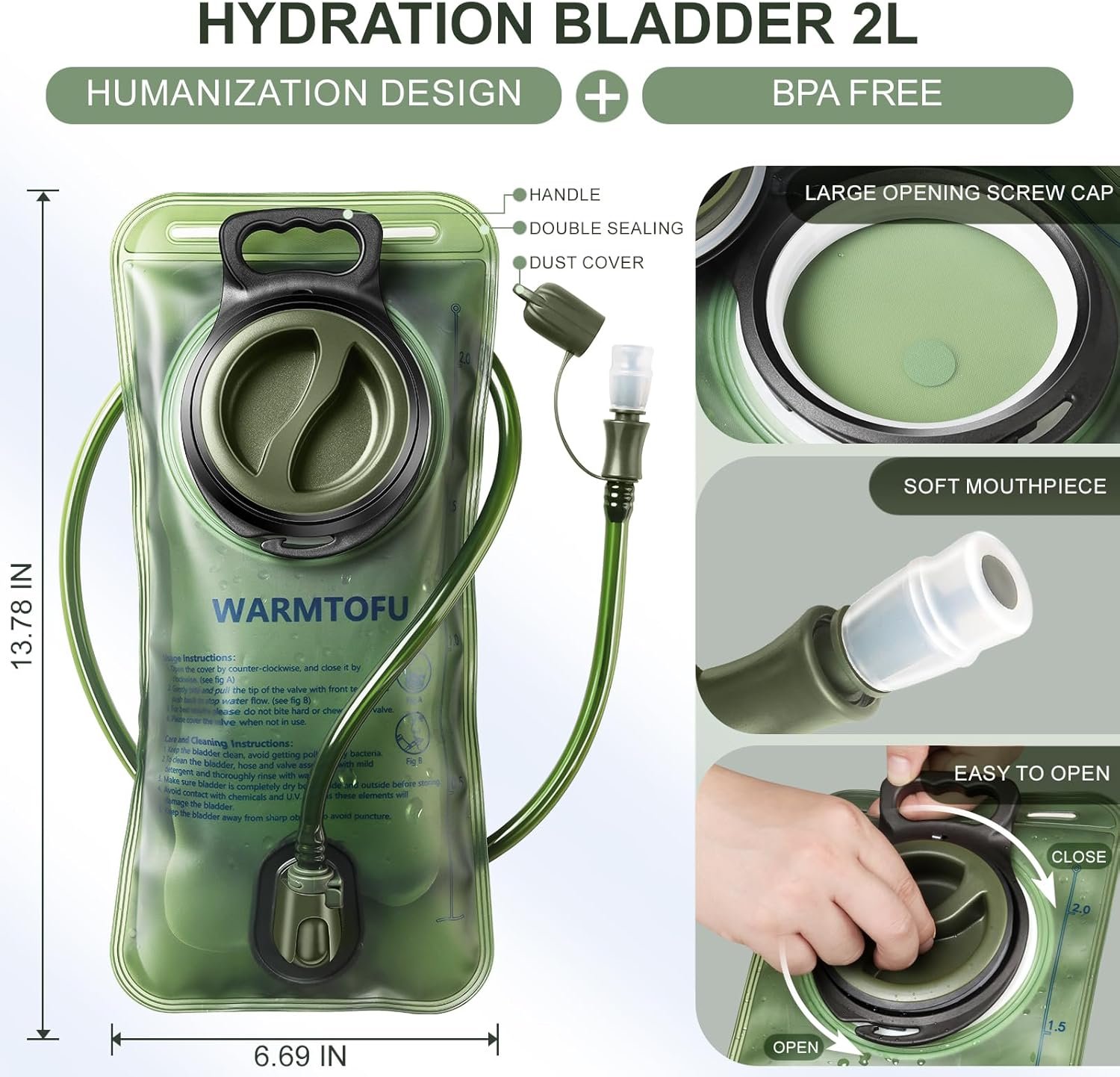 Hydration Bladder, 3rd Generation Water Bladder for Hiking Backpack, Upgrade Lea...