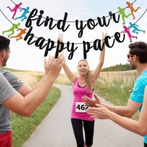 FOZEE Find Your Happy Pace Banner, Runner Party Decor, Running Race Glitter Bann...