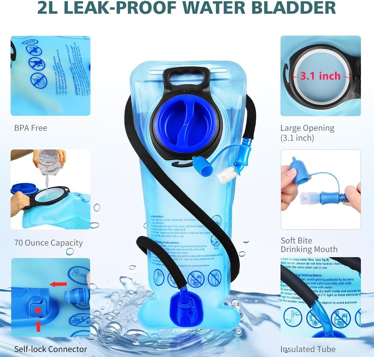 Hydration Pack, Insulated Hydration Backpack with 2L Hydration Bladder, Hiking B...