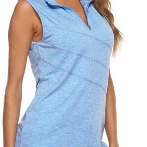 Koscacy Women's Sleeveless Golf Tennis Polo Shirts Zip Up Dry Fit Workout Tank T...