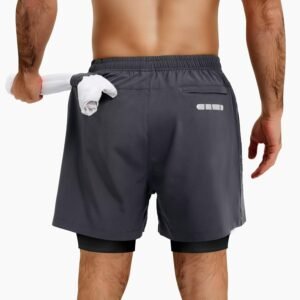 Men's 2 in1 Running Shorts 5''Quick Dry Mens Athletic Shorts Breathable Mesh Gym...