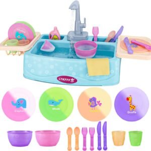 Color Changing Play Sink with Running Water for Toddlers 1-3, Pretend Kitchen To...