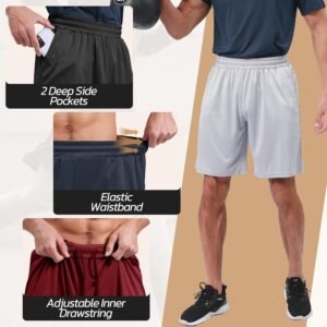 3 Pack Gym Basketball Mens Shorts - Quick Dry Black Workout Athletic Shorts with...