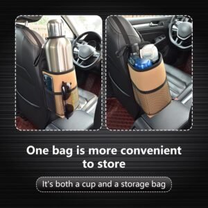 1 Pack Car Water Cup Storage Bag, Multi-Functional Car Seat Side Organizer, Univ...