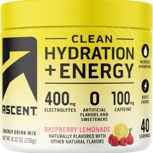 Ascent Clean Hydration + Energy Electrolytes Powder - 100mg Caffeine, 400mg Elec...