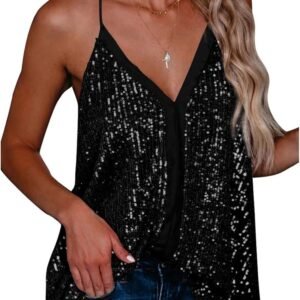 Womens Sparkly Sequin Tank Tops Dressy Cocktail Spaghetti Strap Camisole Sexy De...