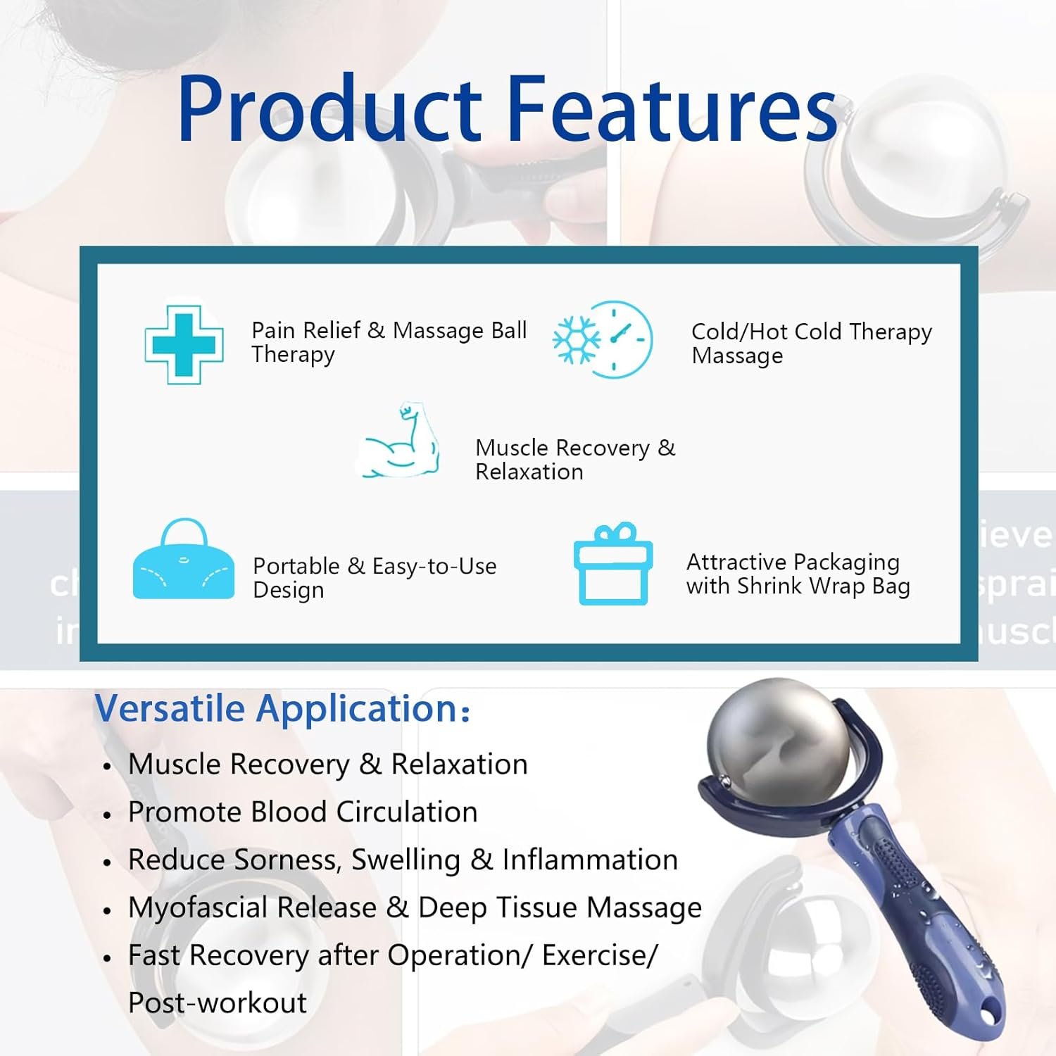 Cryo Roller Ball Cold Massage with Handle, 2.7 Inches Cryosphere Cold Massager I...