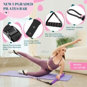 Pilates Bar Kit with Resistance Bands, Multifunctional Yoga Pilates Bar with Hea...