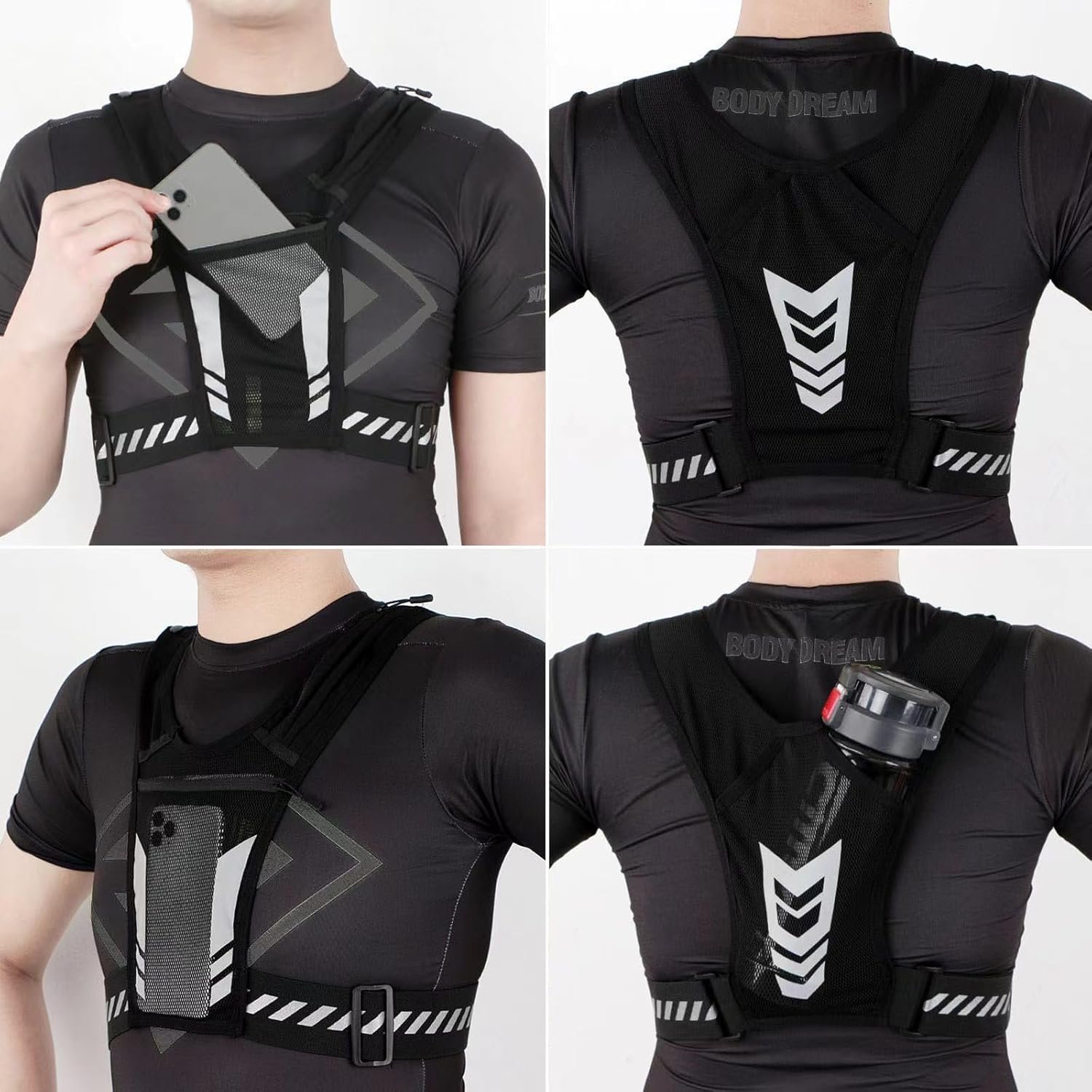 Running Vest with Phone Pocket Lightweight Adjustable Reflective Jogging Vest Ma...