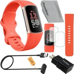 Fitbit Charge 6 Fitness Tracker Watch (Coral) Bundle with 2 Watch Bands, 3.3foot...
