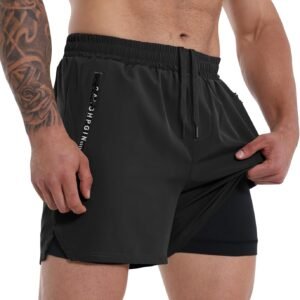 CANGHPGIN Mens 2 in 1 Workout Shorts Quick Dry Gym Running Shorts Men Sports Exe...