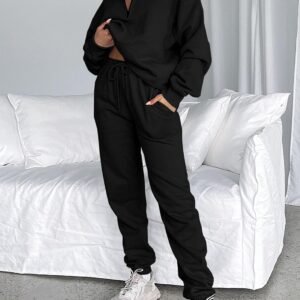 Aleumdr Women 2 Piece Outfits Sweatsuit Oversized Half Zip Pullover Long Sleeve ...