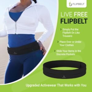 FlipBelt Classic Running Belt, Running Fanny Pack for Women and Men, Non Chafing...