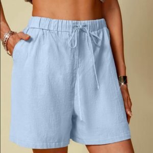 2024 Linen Shorts Women Summer Drawstring Elastic Waist Shorts Casual Comfy Ligh...