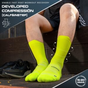 Coolmax Compression Running Socks 3 Pairs, Cushion Crew Socks, Anti-Blister Mois...