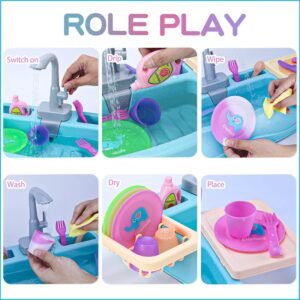 Color Changing Play Sink with Running Water for Toddlers 1-3, Pretend Kitchen To...