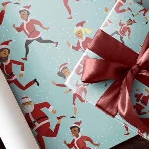 Funny Marathon Runner Gift Wrap Thick Wrapping Paper Christmas Holiday Santa Jog...