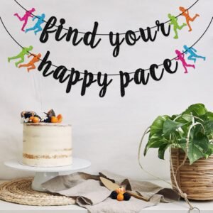 FOZEE Find Your Happy Pace Banner, Runner Party Decor, Running Race Glitter Bann...