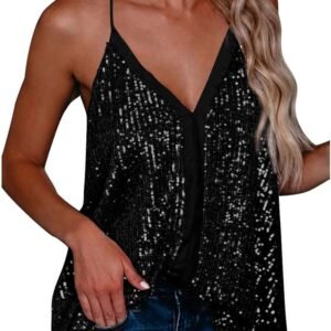 Womens Sparkly Sequin Tank Tops Dressy Cocktail Spaghetti Strap Camisole Sexy De...