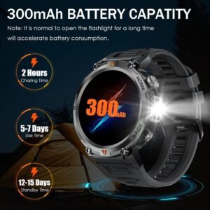 Military Smart Watch for Men with LED Flashlight 1.45” Rugged 3ATM Waterproof Sm...