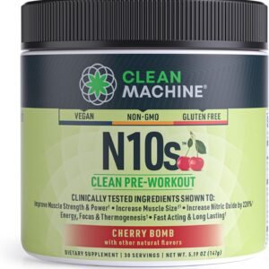 Clean Machine N10s Plant-Based Pre Workout Powder - Vegan Energy Supplement with...