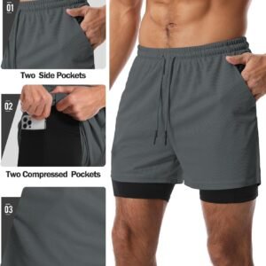 Aolesy Men's Gym Shorts with Liner - 5” Lightweight Running Shorts Mesh Workout ...