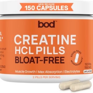 BOD Creatine Capsules HCL Pills for Muscle Support, Endurance, No Bloat, No Load...