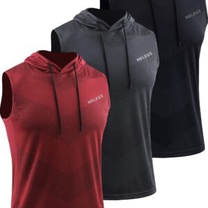 Neleus Men's Workout Tank Tops 3 Pack Sleeveless Running Shirts with Hoodie