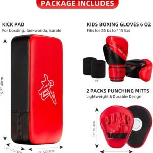 4-in-1 Kids Boxing Pads Gloves Kick Punching Mitts Set, Leather Hand Target Focu...