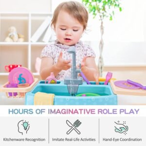 Color Changing Play Sink with Running Water for Toddlers 1-3, Pretend Kitchen To...