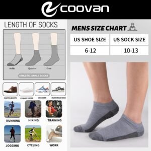 COOVAN Men Athletic Ankle Socks 12 pack Low Cut Short Cushion Casual Sock（12 pai...