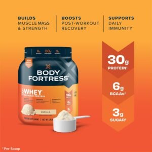 Body Fortress 100% Whey, Premium Protein Powder, Vanilla, 1.74lbs (Packaging May...