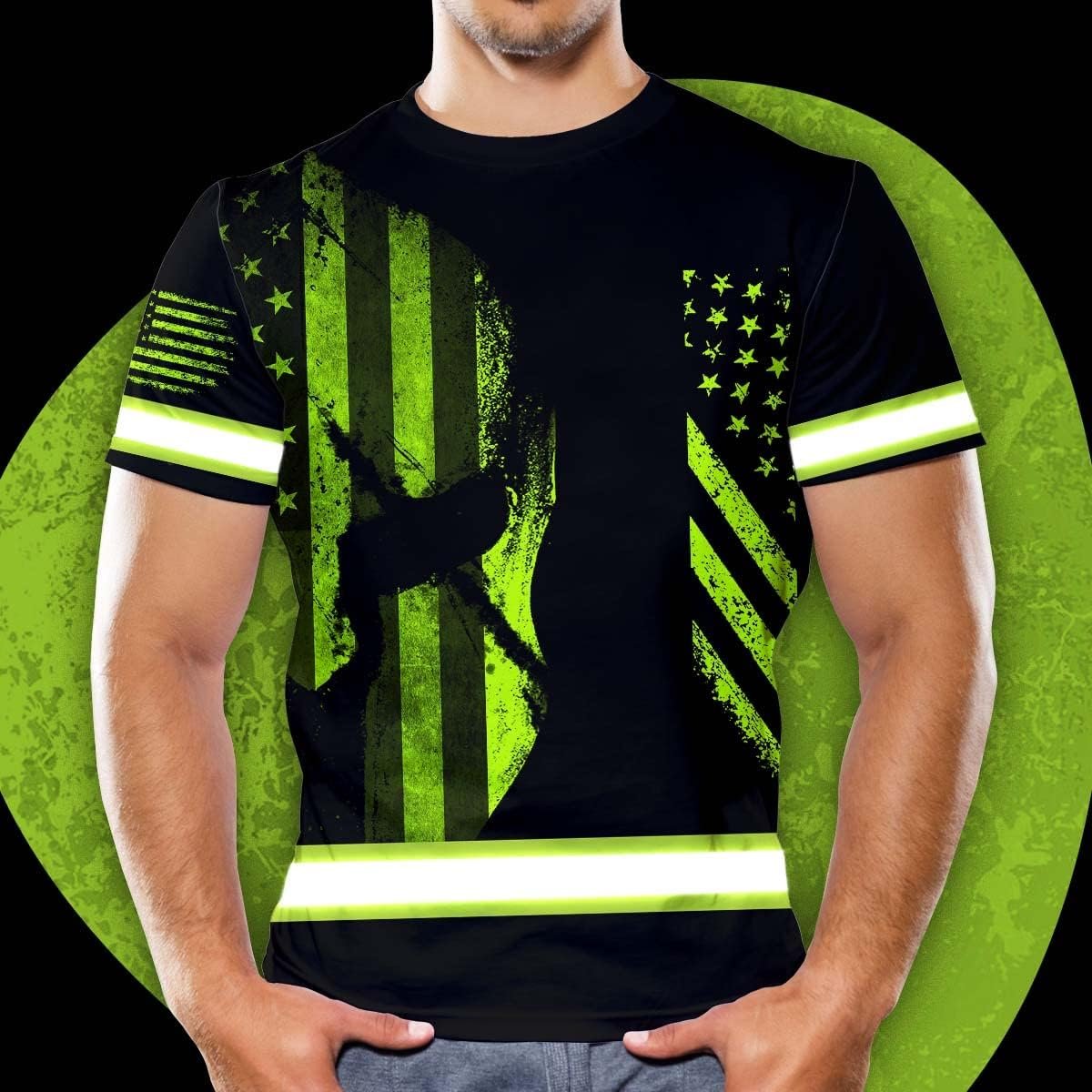 Matedecor High Visibility Shirt for Men Reflective Safety Shirts US Flag Custom ...