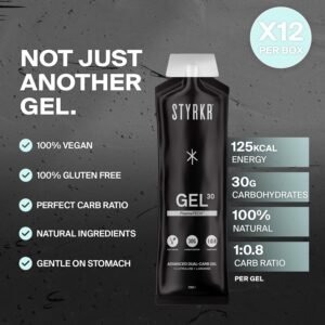 Energy Gel by Styrkr - Pack of 12 Energy Gels for Cycling & Running - Approved b...