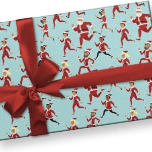 Funny Marathon Runner Gift Wrap Thick Wrapping Paper Christmas Holiday Santa Jog...
