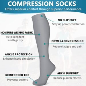 Bluemaple 6 Pack Copper Compression Socks for Women and Men Circulation-Best Sup...