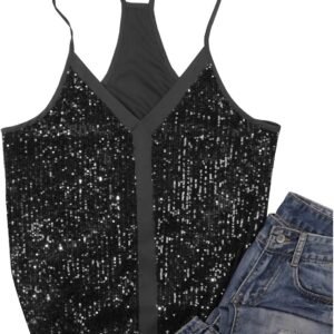 Womens Sparkly Sequin Tank Tops Dressy Cocktail Spaghetti Strap Camisole Sexy De...