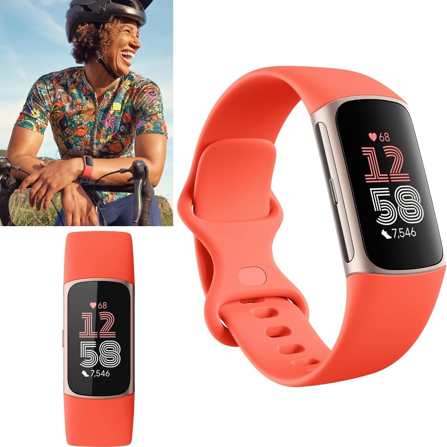 Fitbit Charge 6 Fitness Tracker Watch (Coral) Bundle with 2 Watch Bands, 3.3foot...