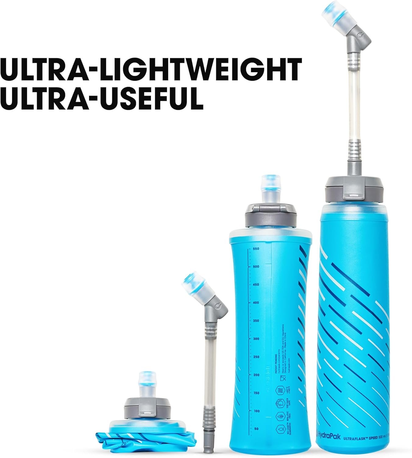 HydraPak UltraFlask (500ml/600ml) - Collapsible Soft Flask Water Bottle for Hydr...