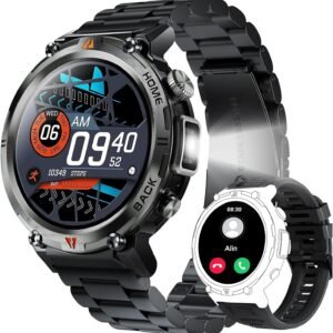 Military Smart Watch for Men with LED Flashlight 1.45” Rugged 3ATM Waterproof Sm...