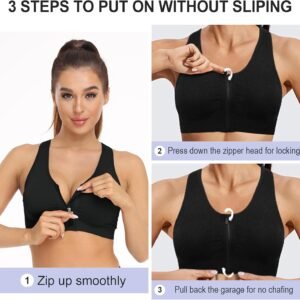 Women's Zip Front Sports Bra Wireless Post-Surgery Bra Active Yoga Sports Bras