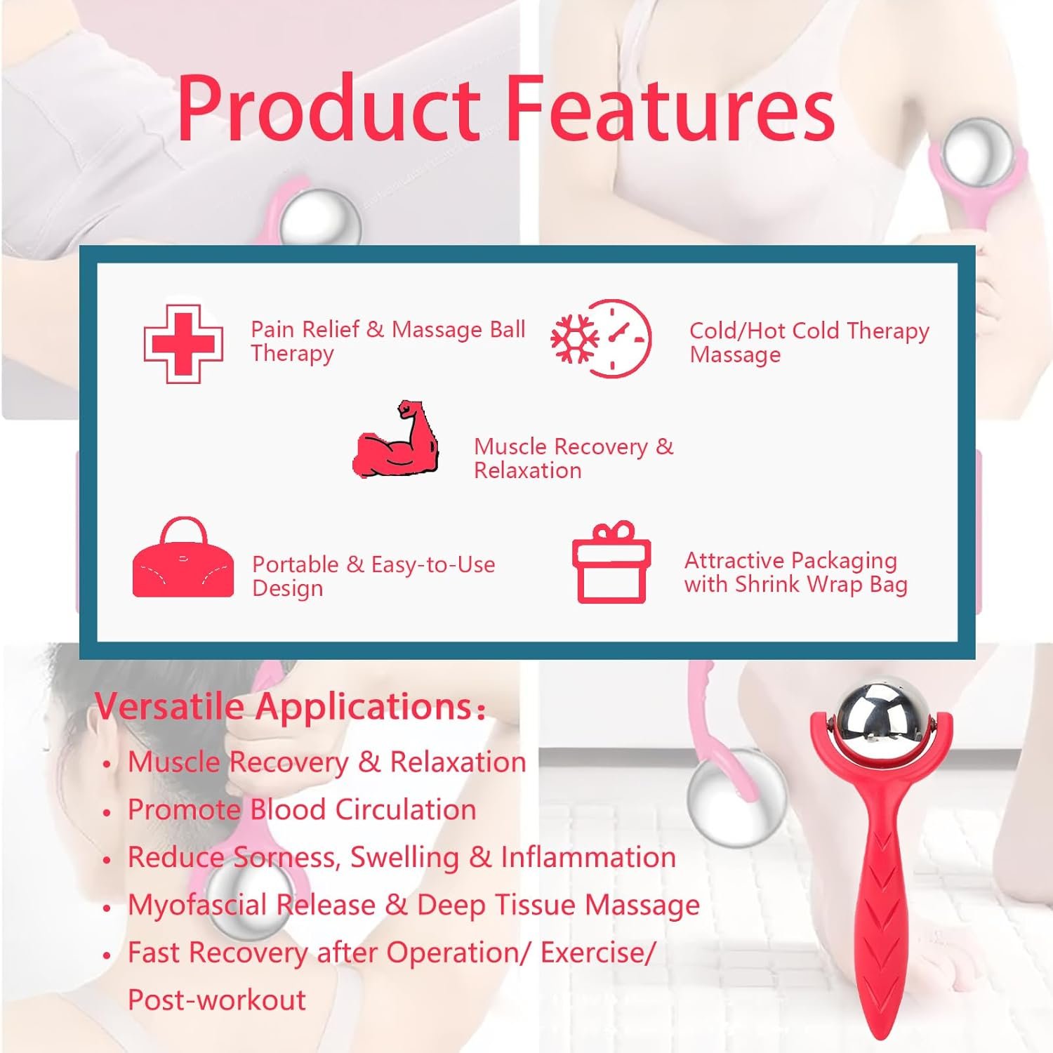 Cryo Roller Ball Cold Massage with Handle, 2.3 Inches Cryosphere Cold Massager I...