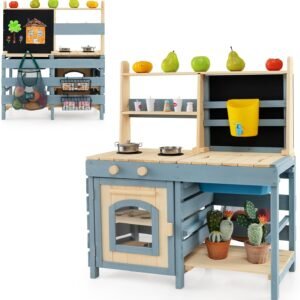 Costzon 2 in 1 Mud Kitchen, Double-sided Fir Wood Kids Kitchen Playset & Pretend...