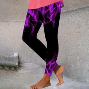 Workout Yoga Pants for Women Stretch Leggings Flame Print Tummy Control Compress...