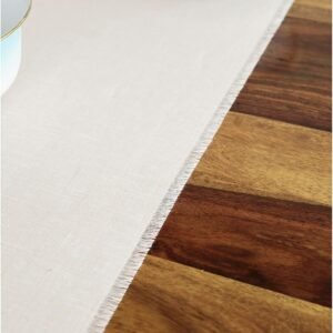 Solino Home Fringe Linen Table Runner 120 Inches Long – 100% Pure Linen Light Na...