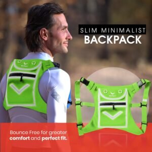 Lime Green Running Mini Backpack Vest for Men & Women - Reflective w/360°Hi-Viz,...